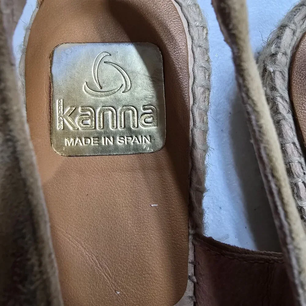 Kanna Tan Suede Espadrille Sling Back Wedge Sandal Peep Toe Spain Made 36 US 6